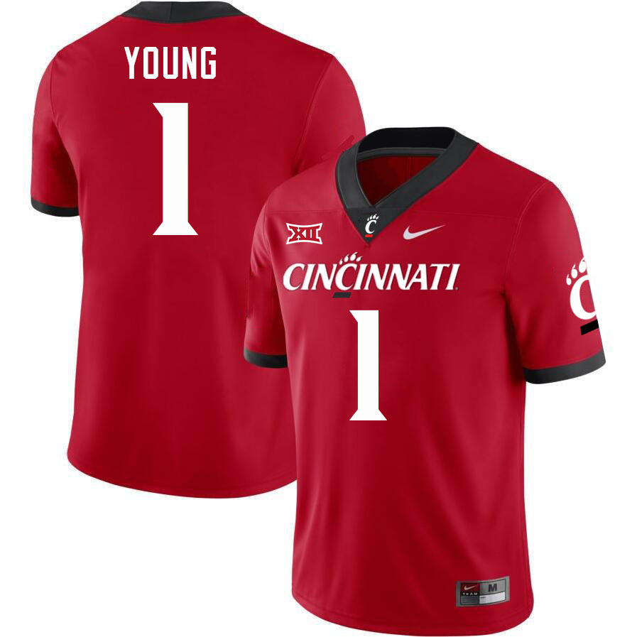 Cincinnati Bearcats #1 Jordan Young Big 12 Conference College Football Jerseys Stitched Sale-Red